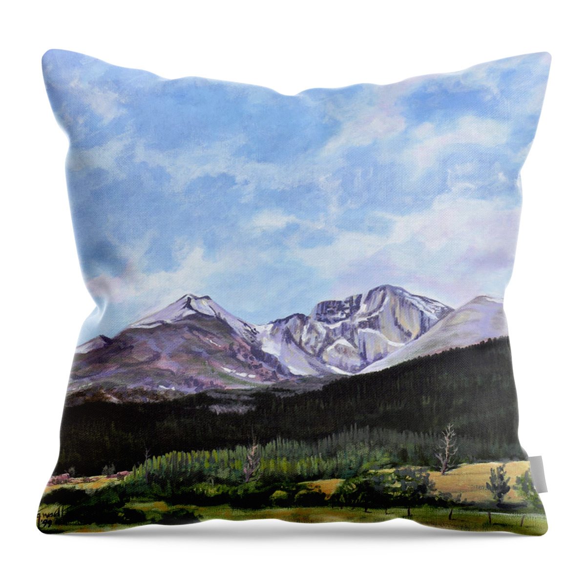 Longs Peak Throw Pillow featuring the painting Longs Peak Vista by Craig Burgwardt