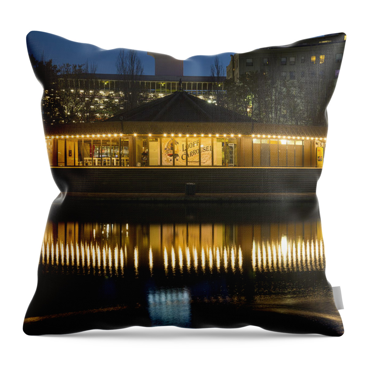 looff Carrousel Throw Pillow featuring the photograph Looff Carrousel Reflection by Paul DeRocker