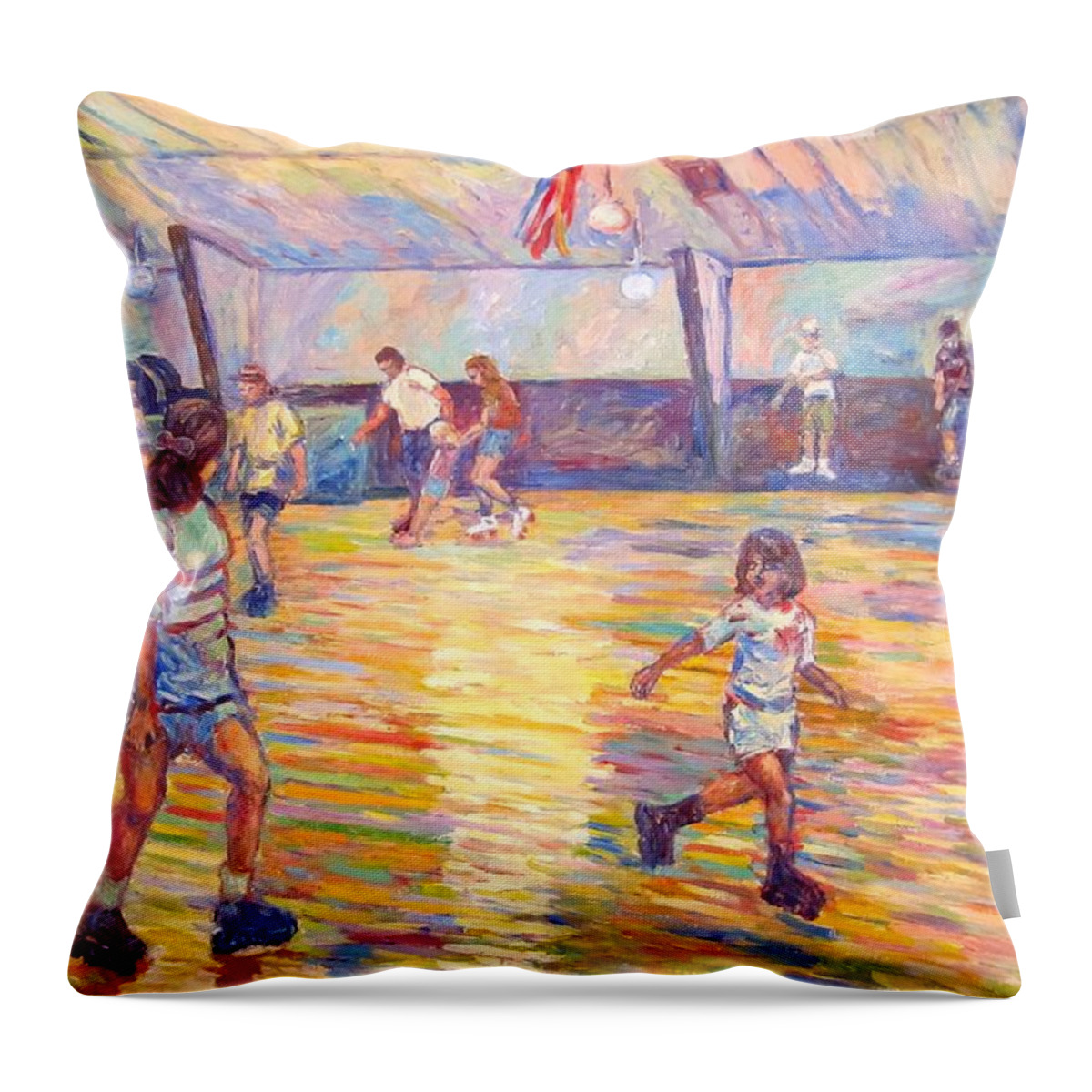 Skaters Throw Pillow featuring the painting Look at Me by Kendall Kessler