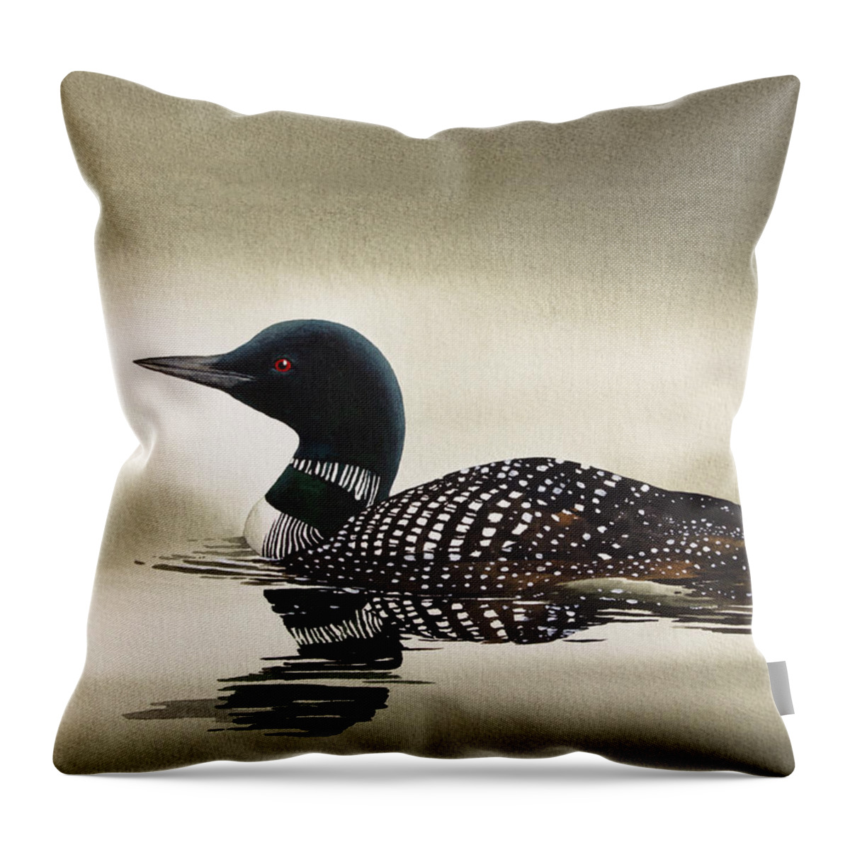 Loon Throw Pillow featuring the painting Loon in Still Waters by James Williamson