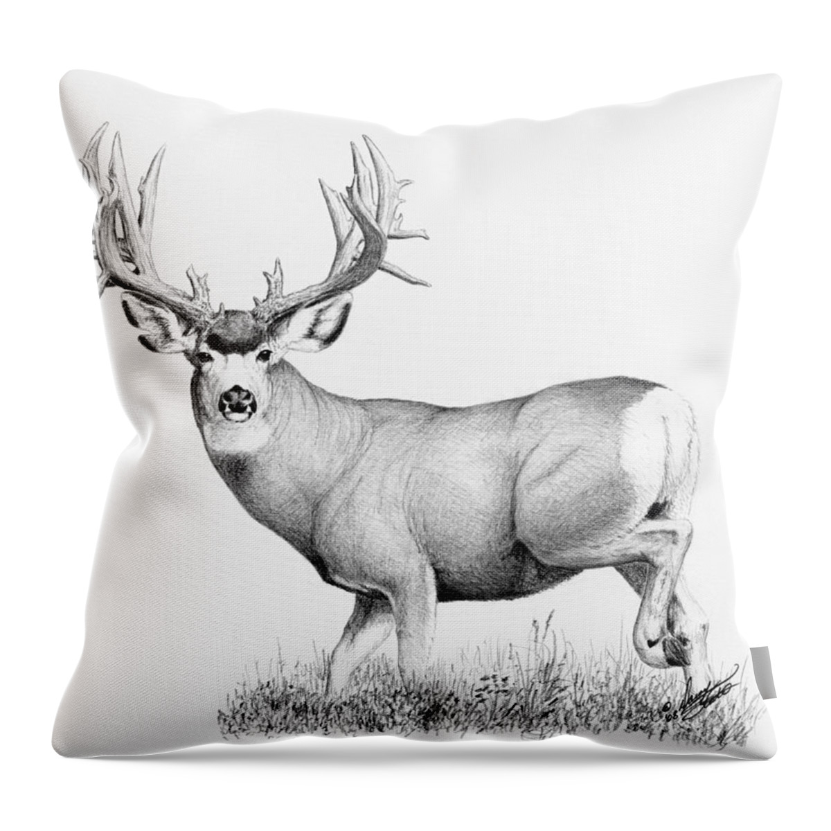 Mule Deer Buck Throw Pillow featuring the painting Lopez Buck by Darcy Tate