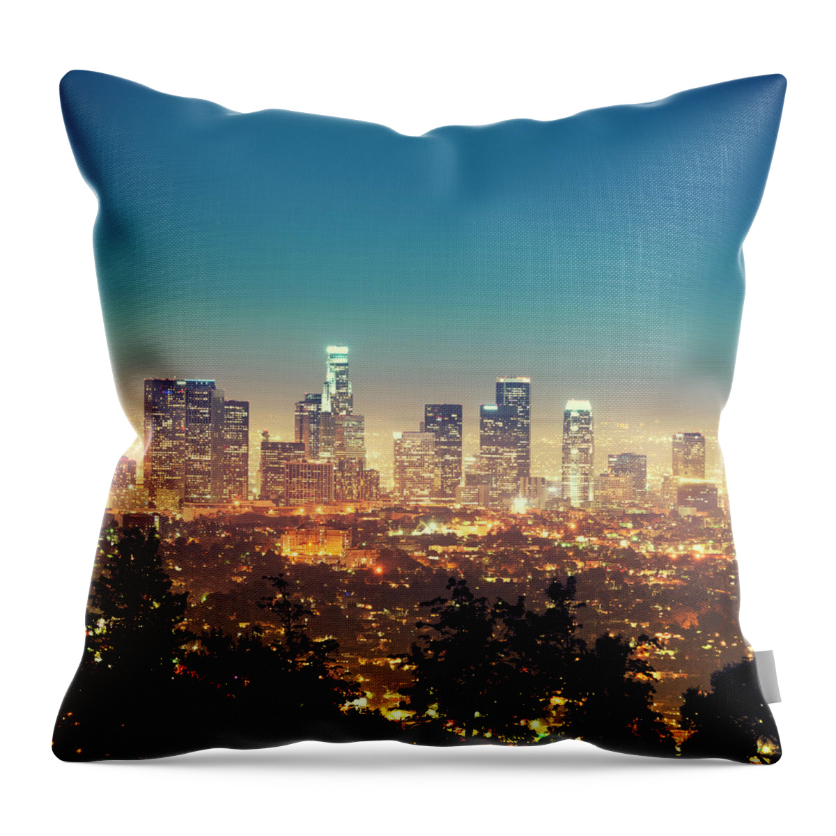 Built Structure Throw Pillow featuring the photograph Los Angeles Skyline by Franckreporter