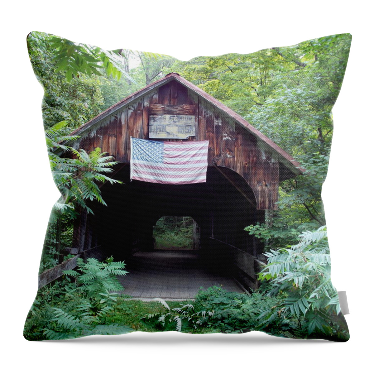 Covered Bridges Throw Pillow featuring the photograph Lost in the Woods by Catherine Gagne