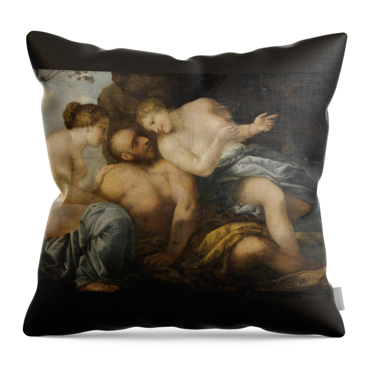 Pietro Liberi Throw Pillow featuring the painting Lot and his Daughters by Pietro Liberi