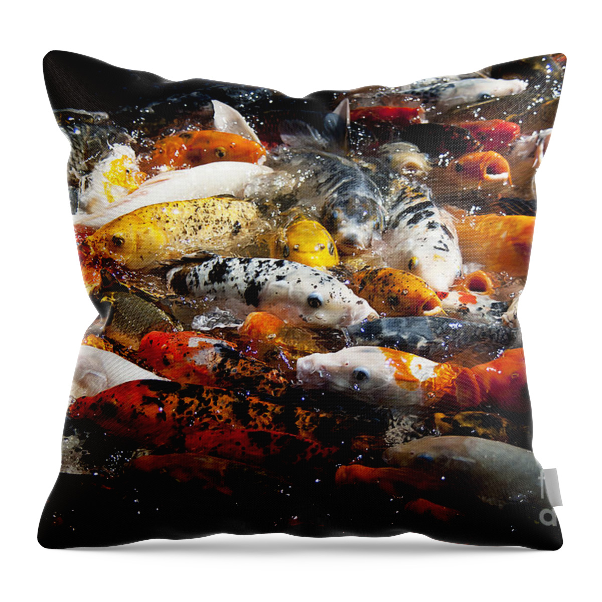 Koi Throw Pillow featuring the photograph Lots of Hungry Koi by Wilma Birdwell