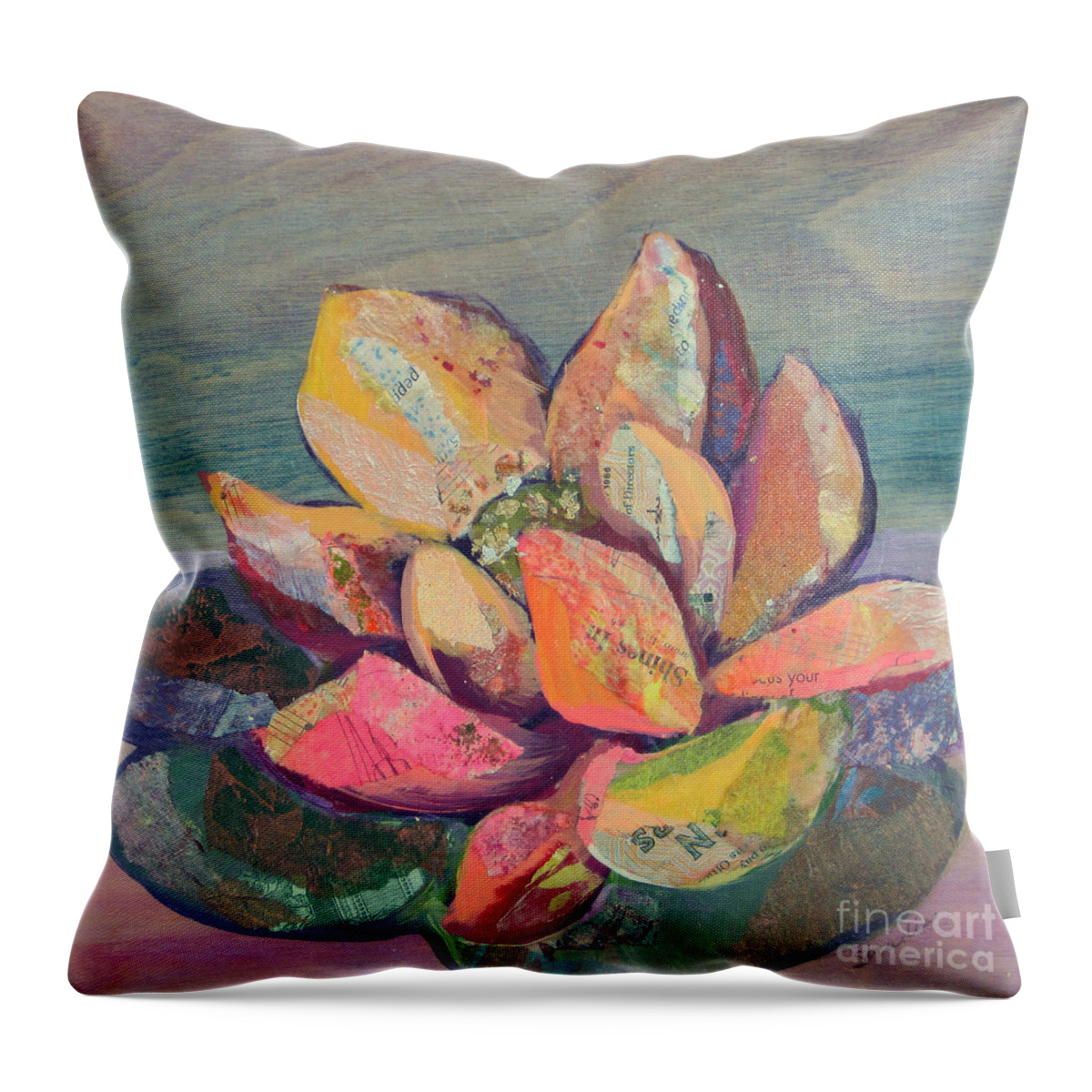 Pink Flower Throw Pillow featuring the painting Lotus III by Shadia Derbyshire