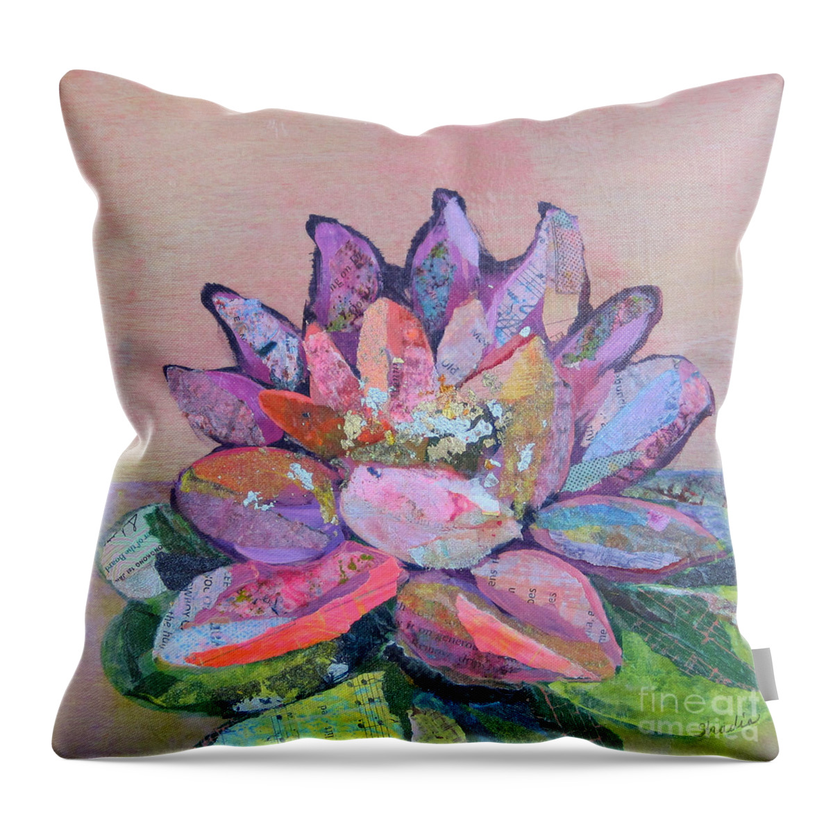 Pink Flower Throw Pillow featuring the painting Lotus V by Shadia Derbyshire
