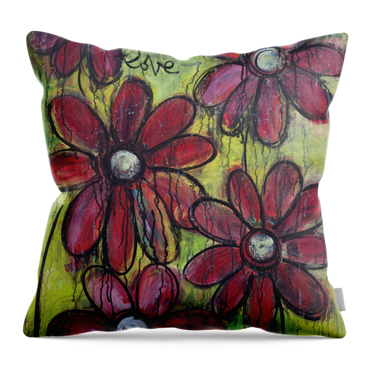 Daisies Throw Pillow featuring the painting Love For Five Daisies by Laurie Maves ART