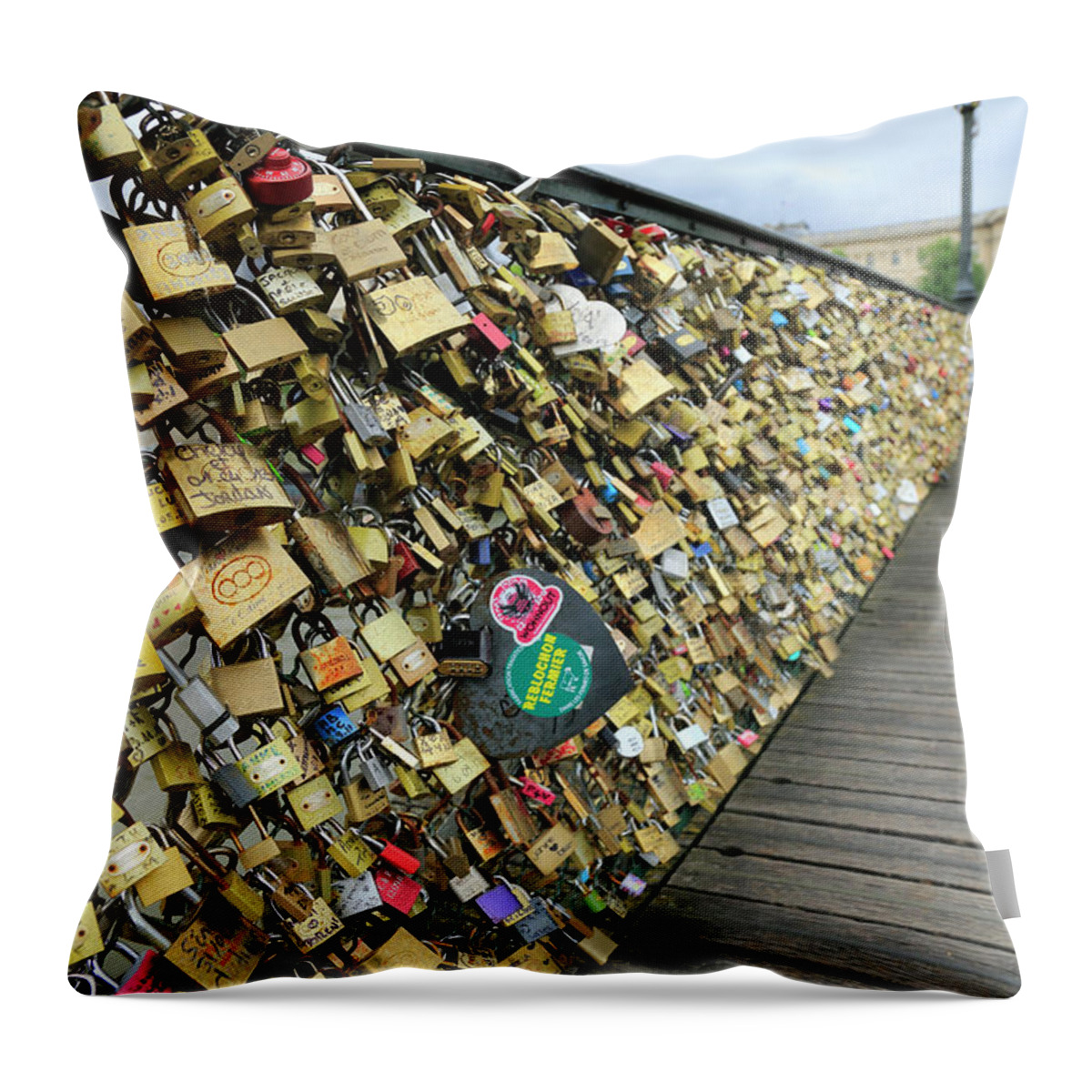 Tranquility Throw Pillow featuring the photograph Love Padlocks On Pont Des Arts Bridge by Bruce Yuanyue Bi