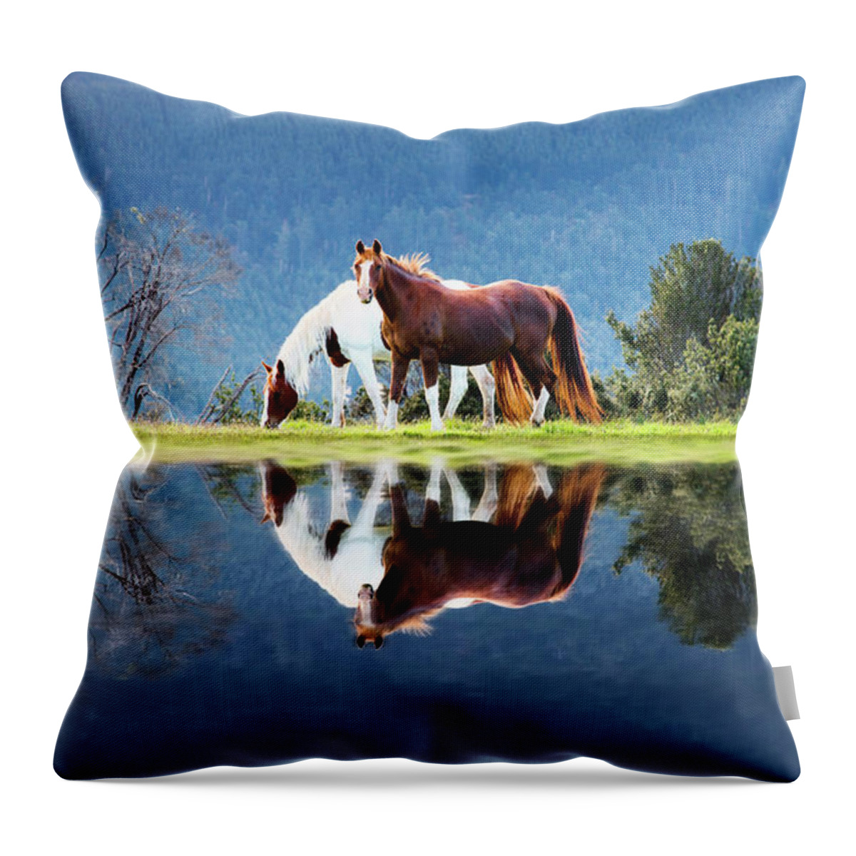 Horse Throw Pillow featuring the photograph Love - Reflection by Atomiczen