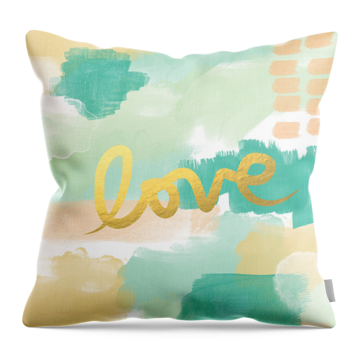 Abstract Throw Pillow featuring the painting Love with Peach and Mint by Linda Woods
