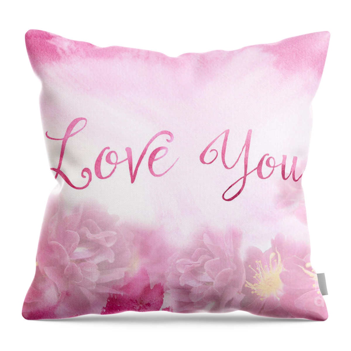 Pink Roses Throw Pillow featuring the painting Love You Dark Pink Roses Watercolor Background by Beverly Claire Kaiya