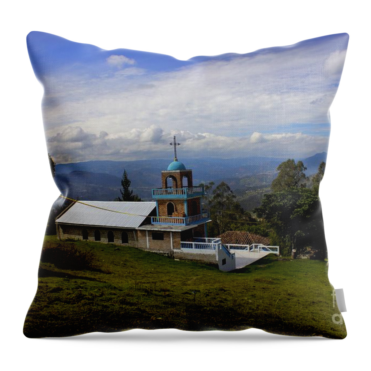 Country Throw Pillow featuring the photograph Lovely Church On Cojitambo by Al Bourassa