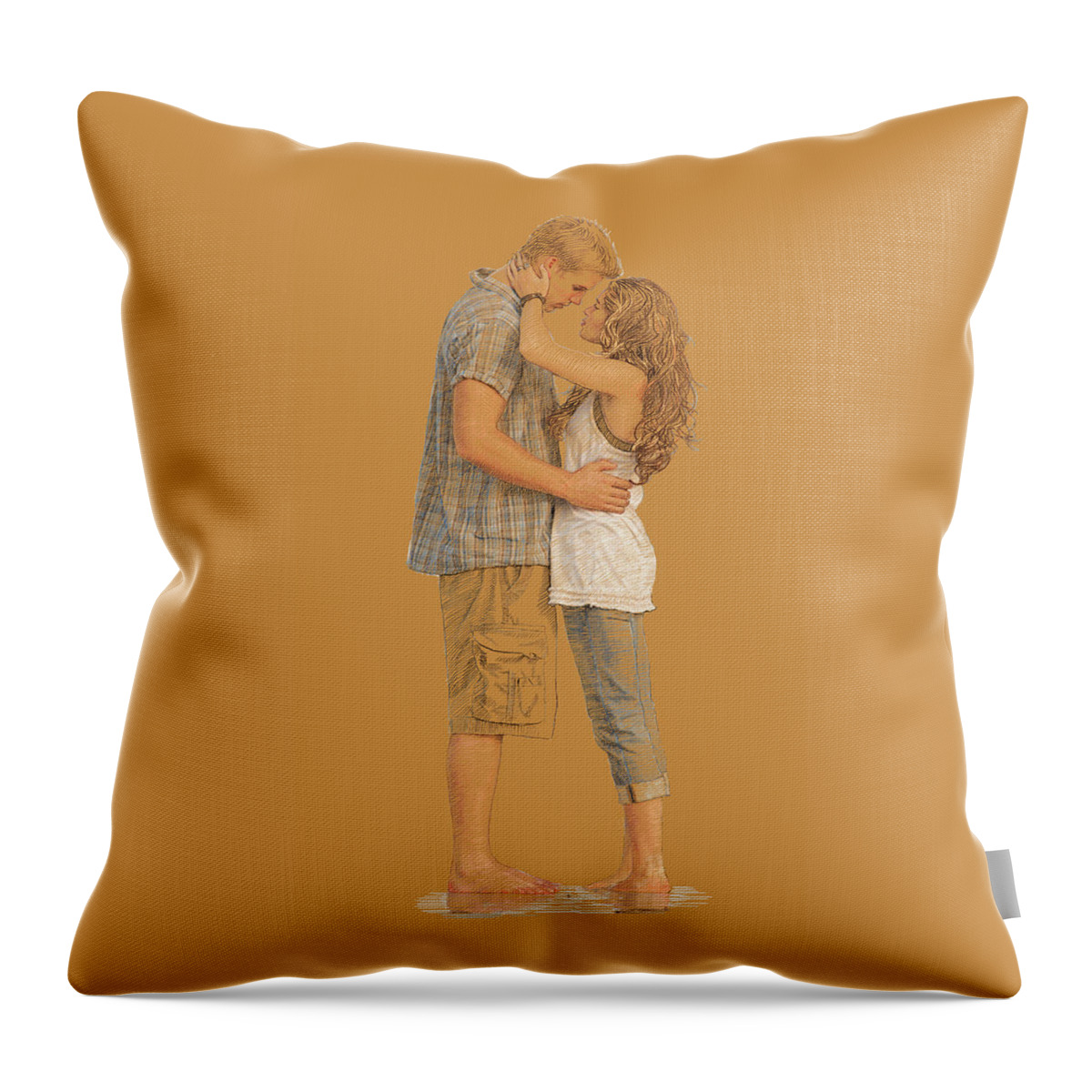 Couple Throw Pillow featuring the drawing Lovers On The Beach by Dominique Amendola