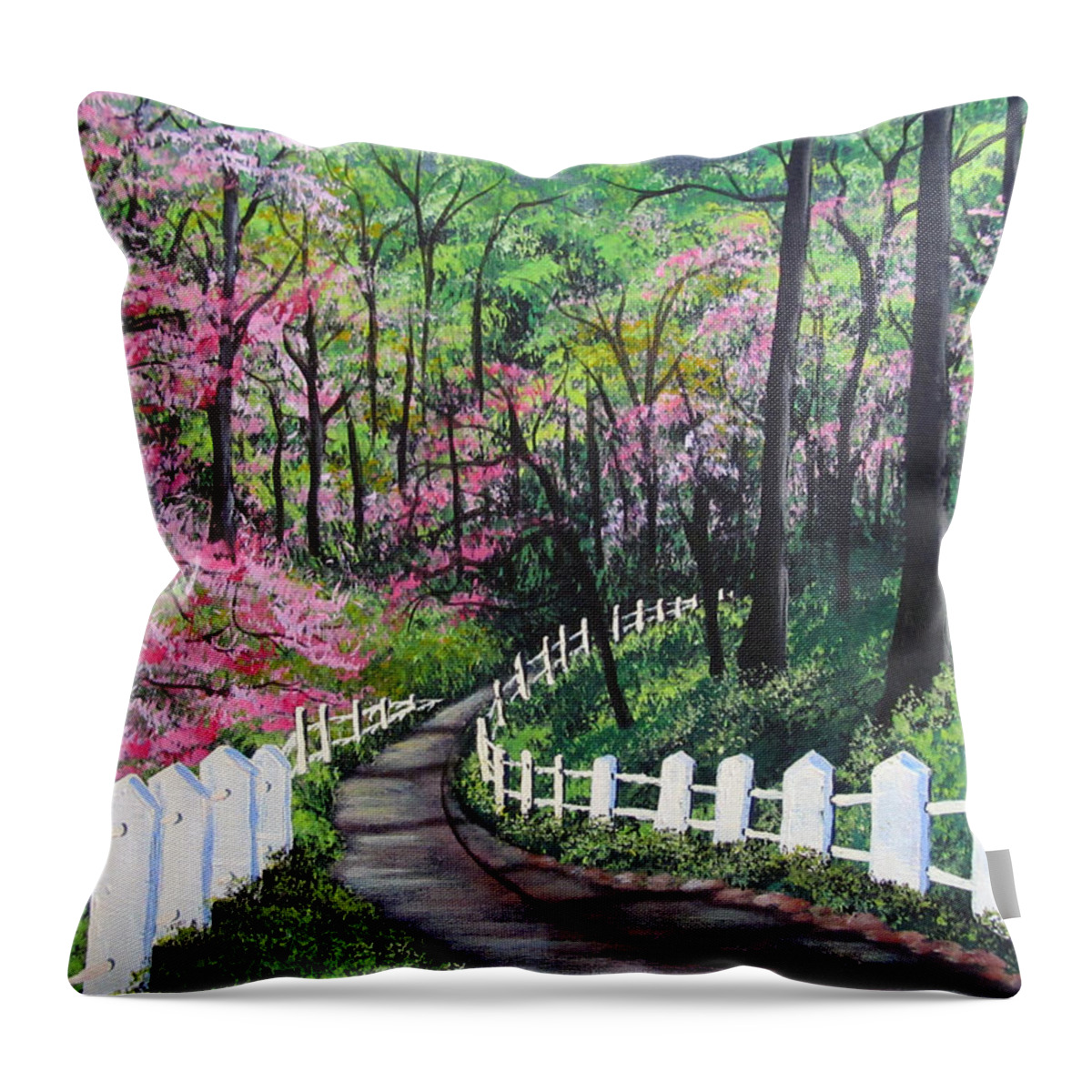 Trees Throw Pillow featuring the painting Lovers' Trail by Gloria E Barreto-Rodriguez