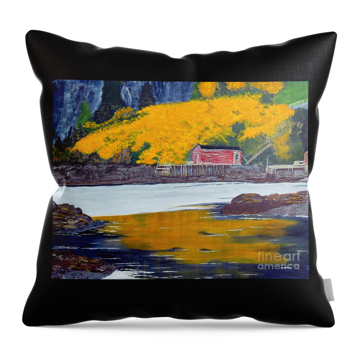  Barbara Griffin Throw Pillow featuring the painting Low Tide and Autumn Splendor by Barbara A Griffin