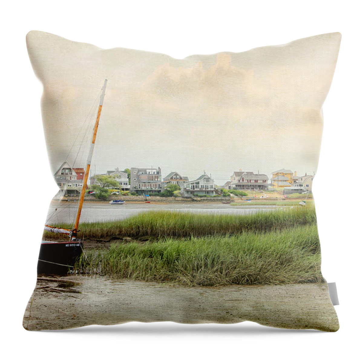 Sailboat Throw Pillow featuring the photograph Low Tide on the Basin by Karen Lynch
