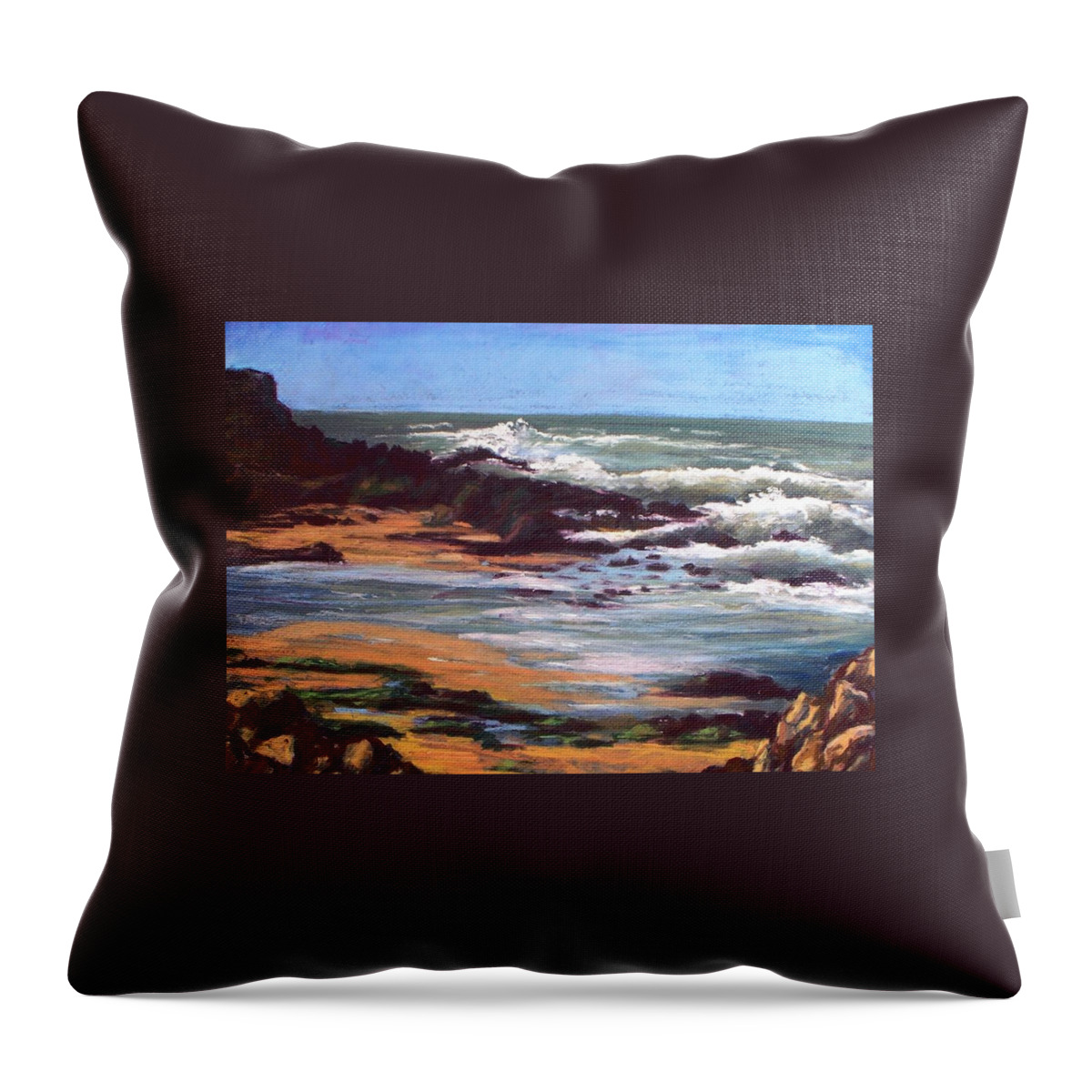 Oceanscape Throw Pillow featuring the pastel Low Tide Pescadero Beach by Marian Berg