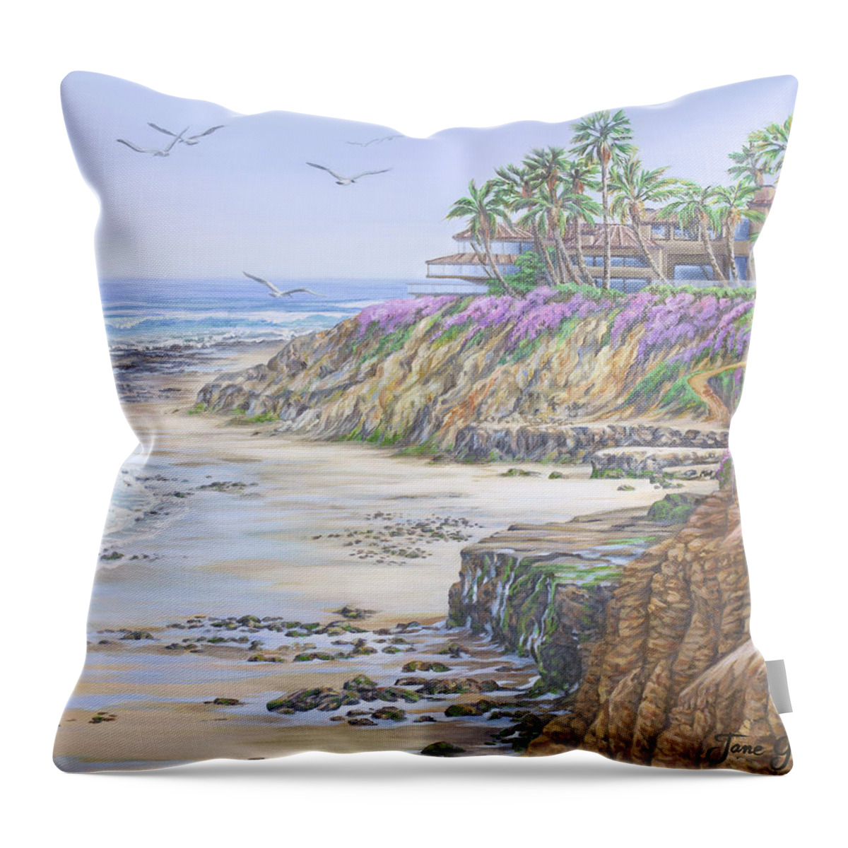 Beach Throw Pillow featuring the painting Low Tide Solana Beach by Jane Girardot