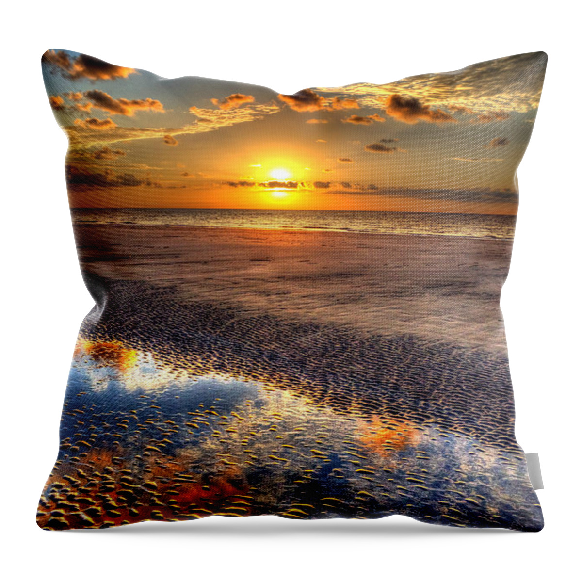 Jekyll Island Throw Pillow featuring the photograph Low Tide Sunrise on Jekyll Island by Greg and Chrystal Mimbs