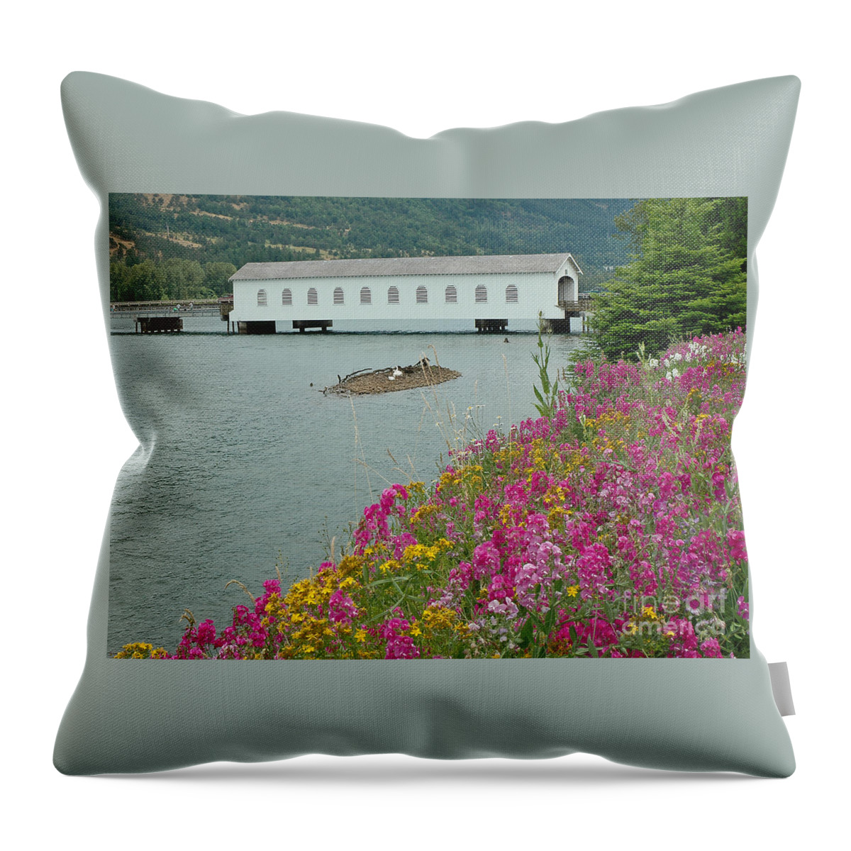 Pacific Throw Pillow featuring the photograph Lowell Covered Bridge by Nick Boren