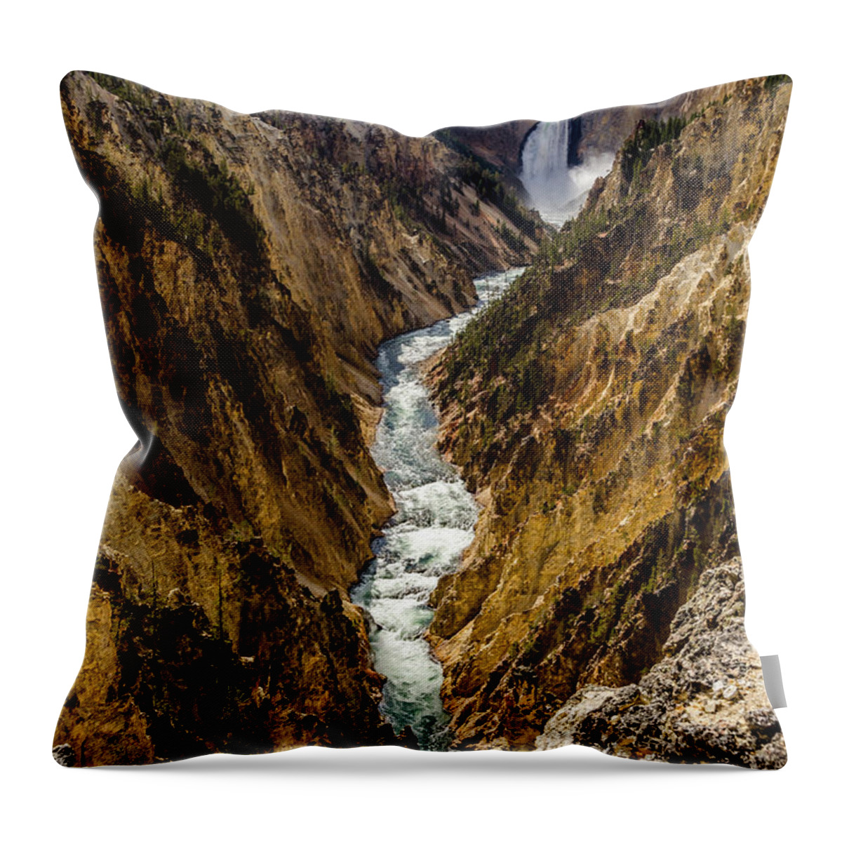 Lower Falls Of Grand Canyon Of Yellowstone Throw Pillow featuring the photograph Lower Falls of Grand Canyon of Yellowstone by Debra Martz