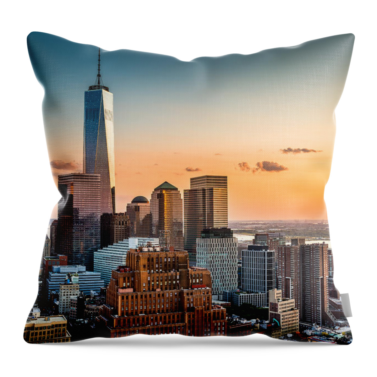 Broadway Throw Pillow featuring the photograph Lower Manhattan at sunset by Mihai Andritoiu