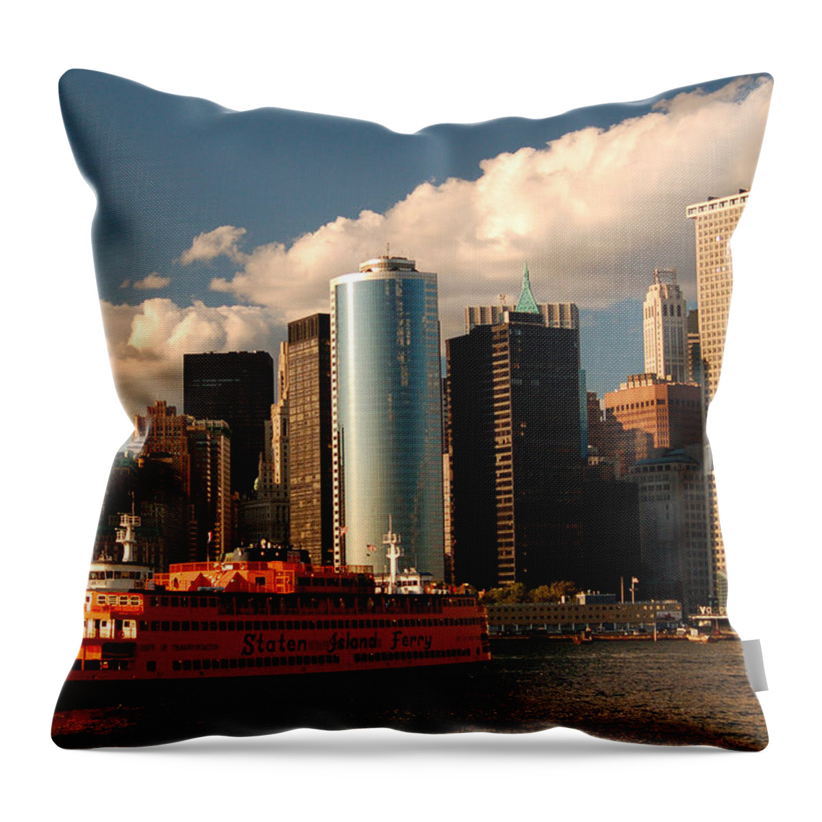Staten Island Ferry Throw Pillow featuring the photograph Lower Manhattan by James Kirkikis