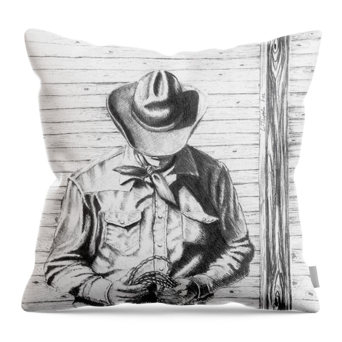 Cowboy Throw Pillow featuring the drawing LT by Lawrence Tripoli