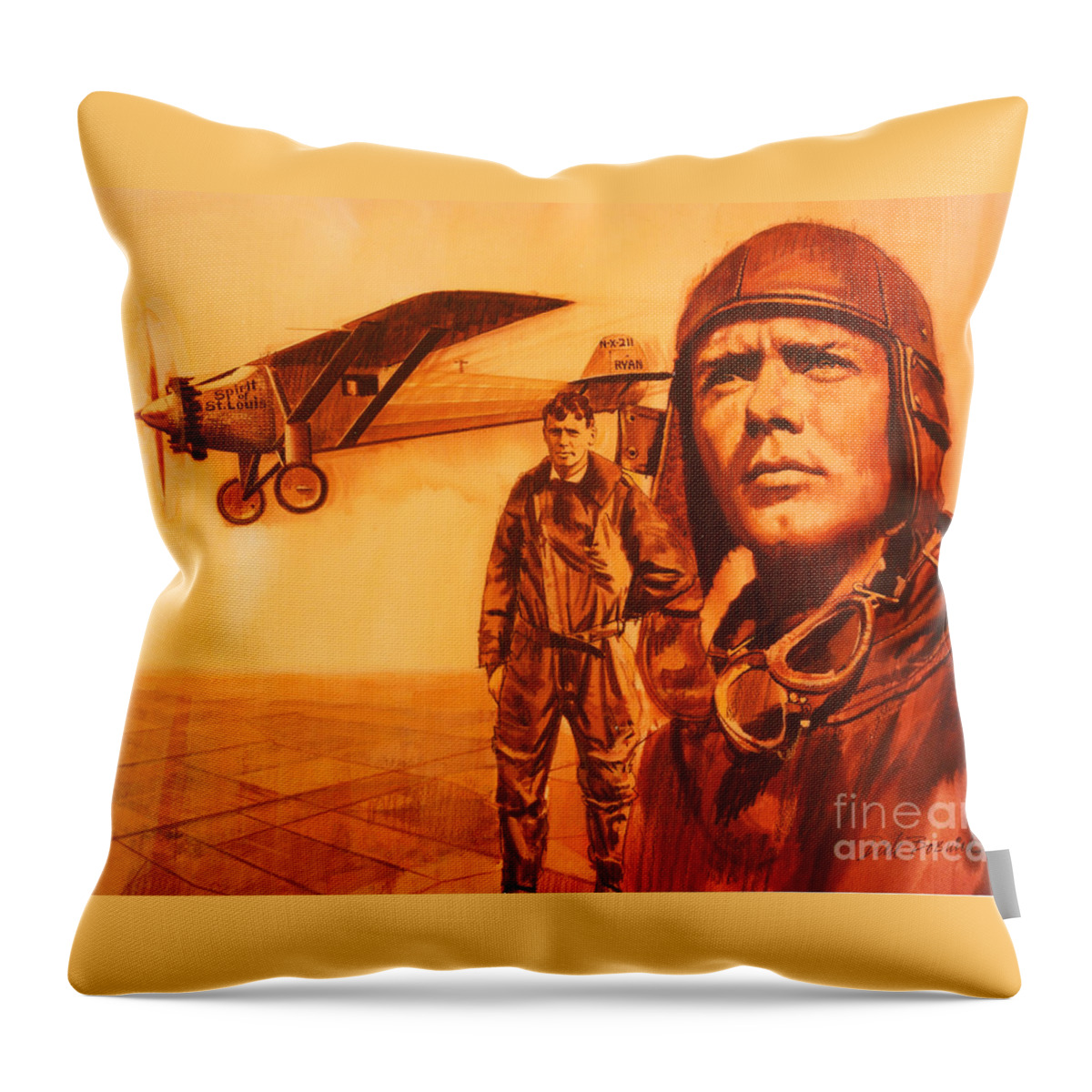 Portrait Throw Pillow featuring the painting Lucky Lindy by Dick Bobnick