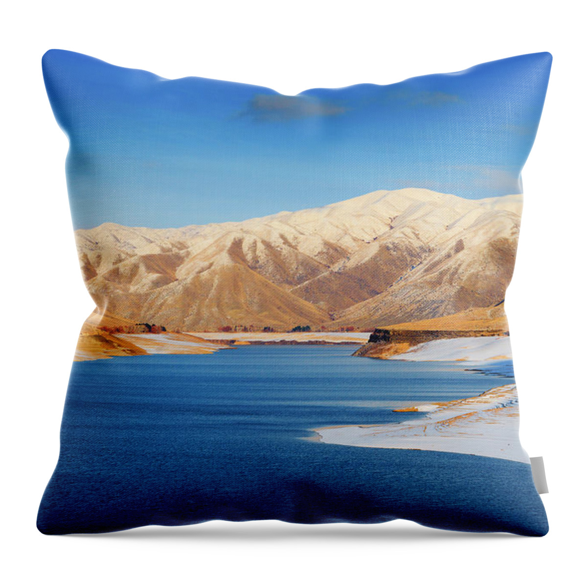 Tranquility Throw Pillow featuring the photograph Lucky Peak Reservoir At Sunset In Winter by Anna Gorin