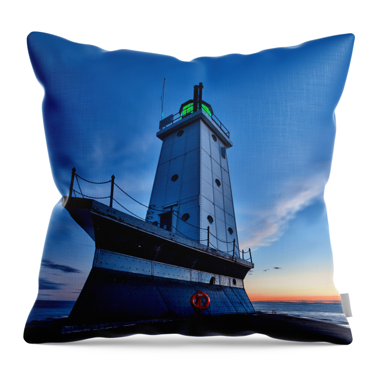 Lighthouse Throw Pillow featuring the photograph Ludington Lighthouse by Sebastian Musial