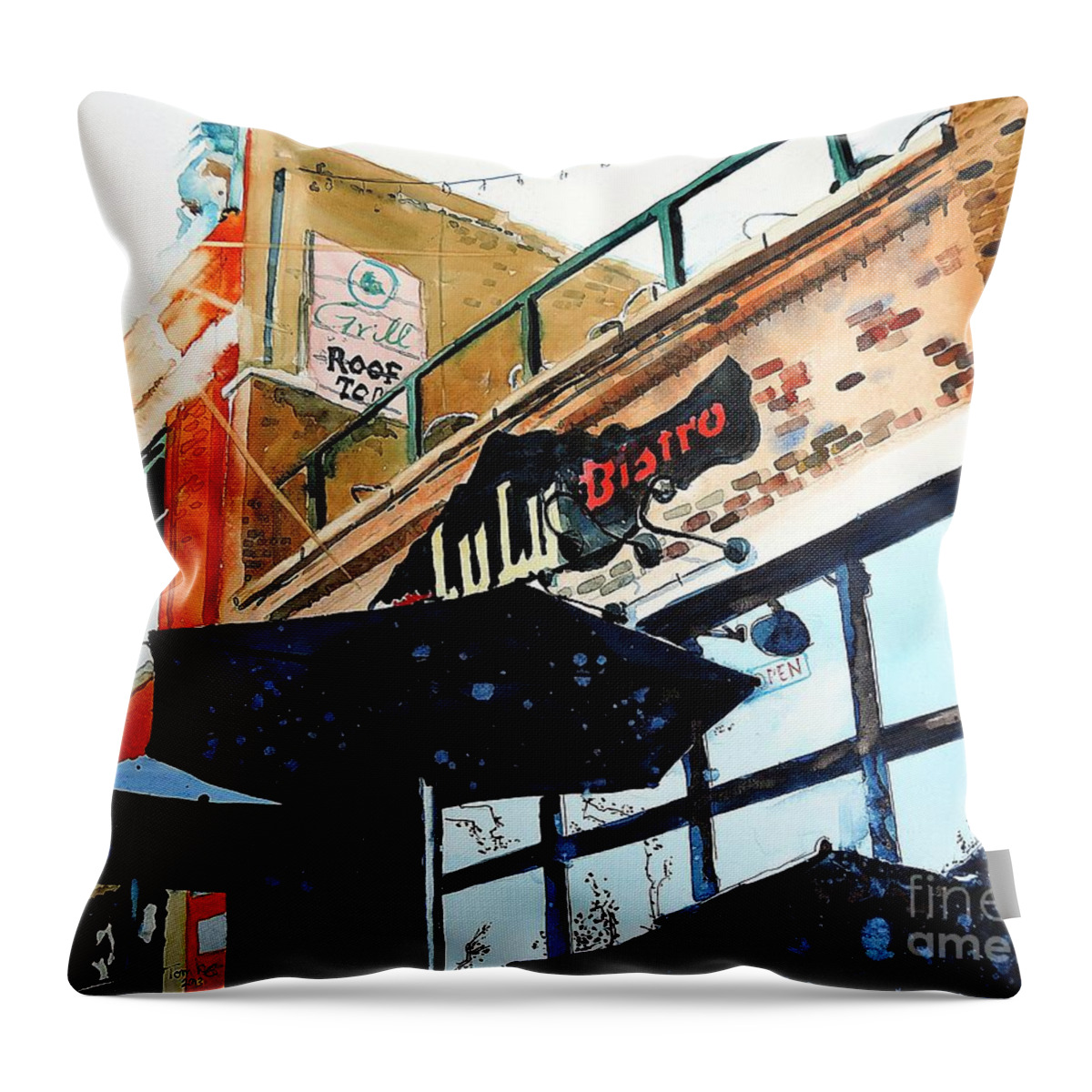 Fort Collins Throw Pillow featuring the painting Lulu Asian Bistro by Tom Riggs