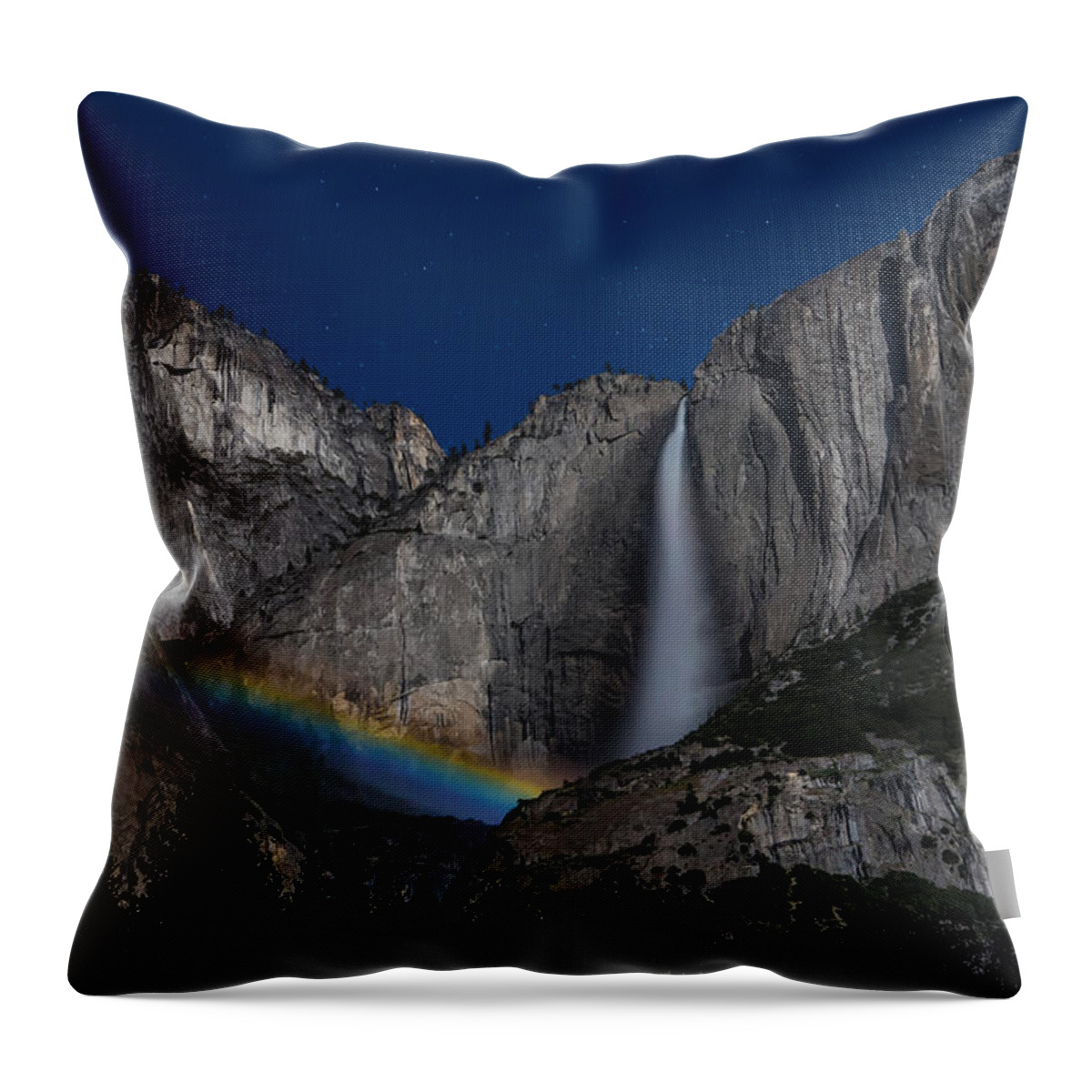Falls Throw Pillow featuring the photograph Lunar Moonbow at Yosemite Falls by Larry Marshall