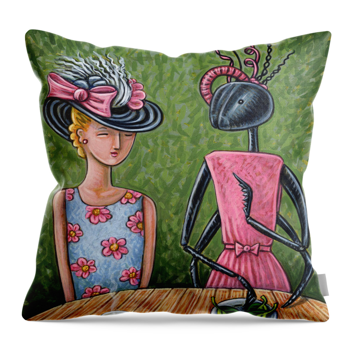 Ladies Throw Pillow featuring the painting Lunch with a Favorite Ant by Holly Wood