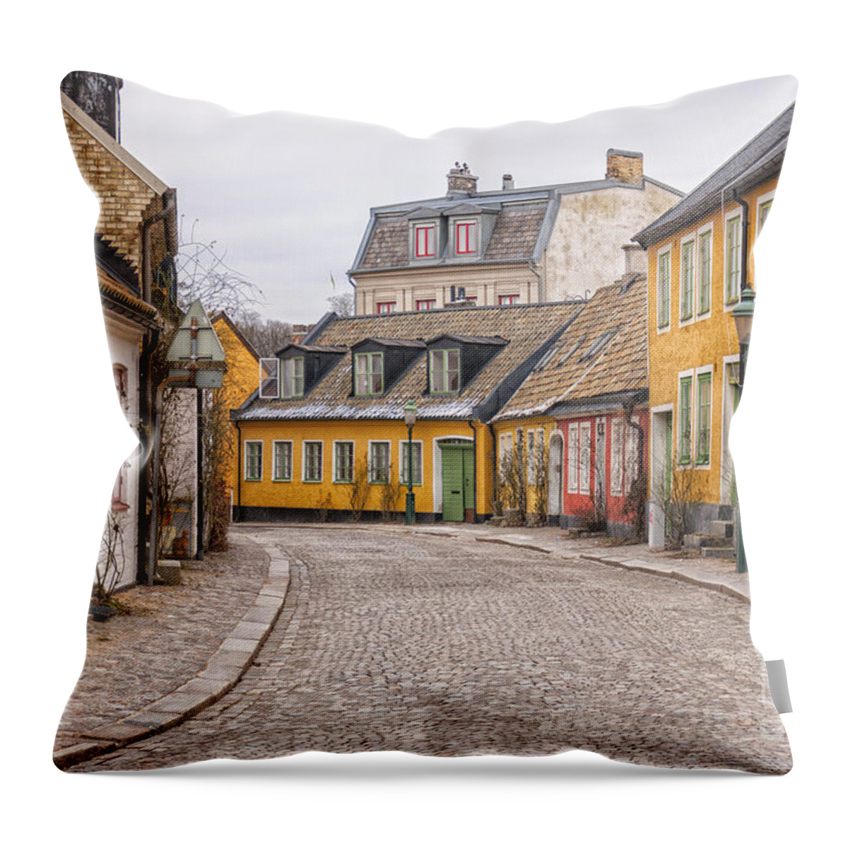 House Throw Pillow featuring the photograph Lund Cobbled Street Scene by Antony McAulay