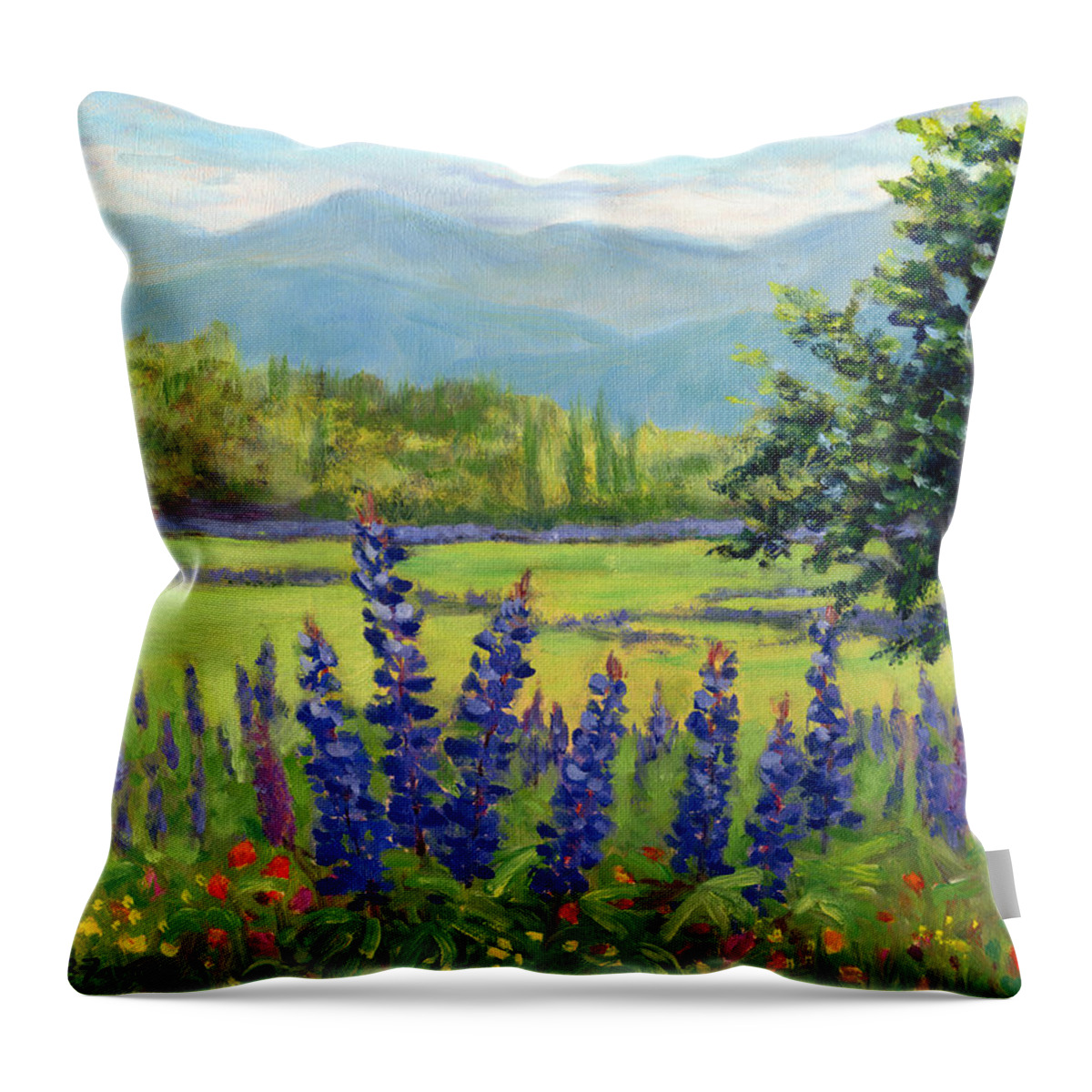 Landscapes Throw Pillow featuring the painting Lupine Field, Sugar Hill, NH by Elaine Farmer