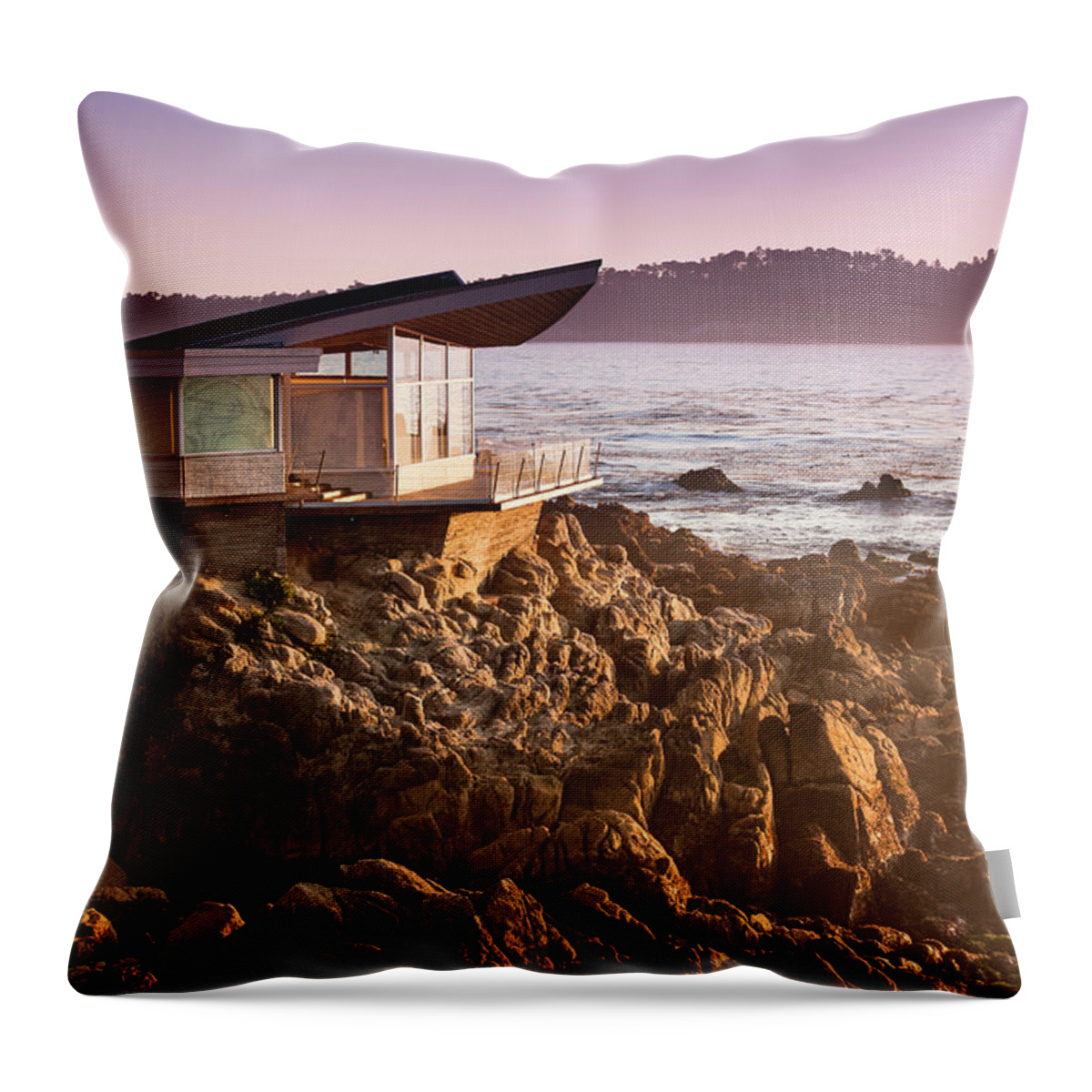 Water's Edge Throw Pillow featuring the photograph Luxury Home Overlooks The Big Sur by Pgiam