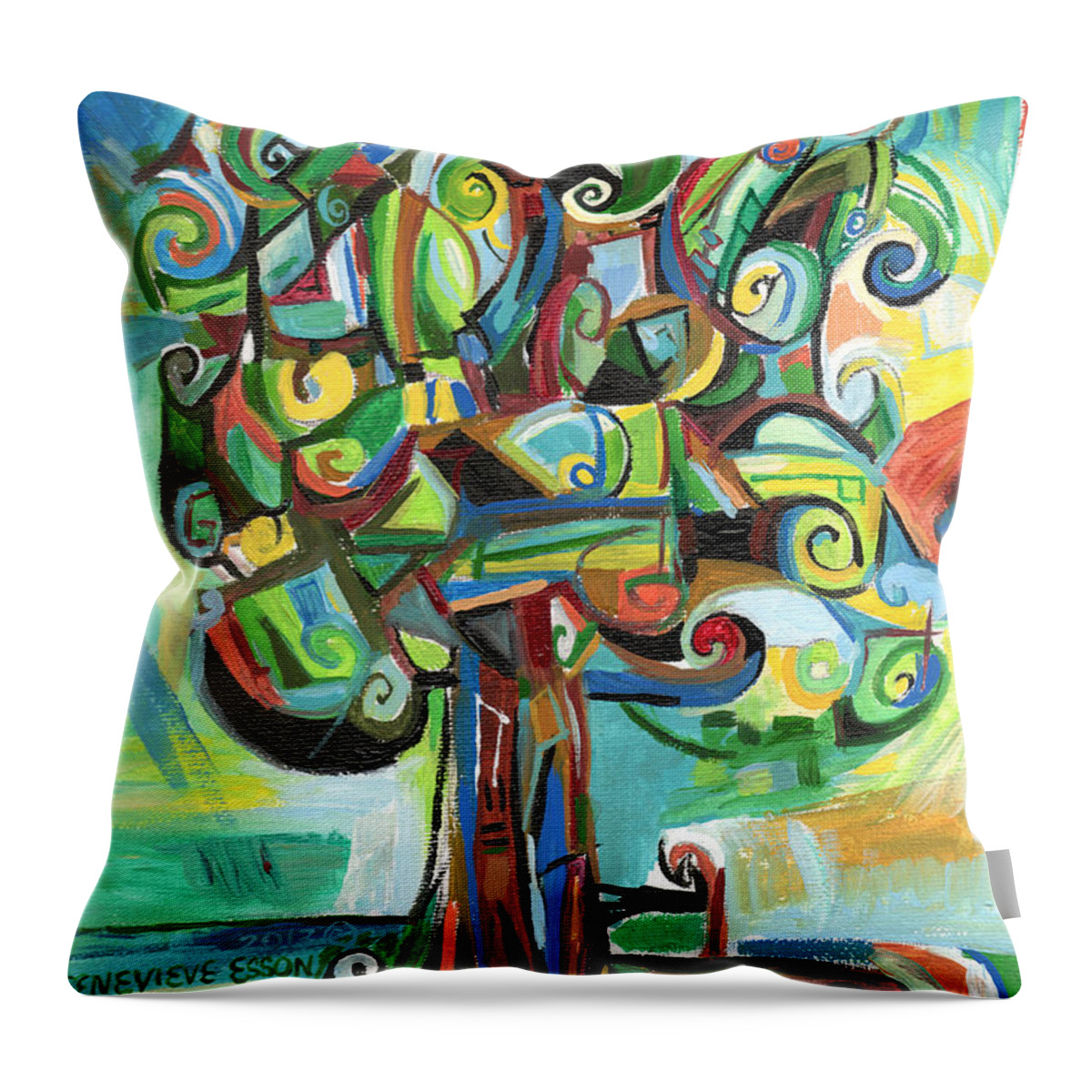 Tree Throw Pillow featuring the painting Lyrical Tree by Genevieve Esson
