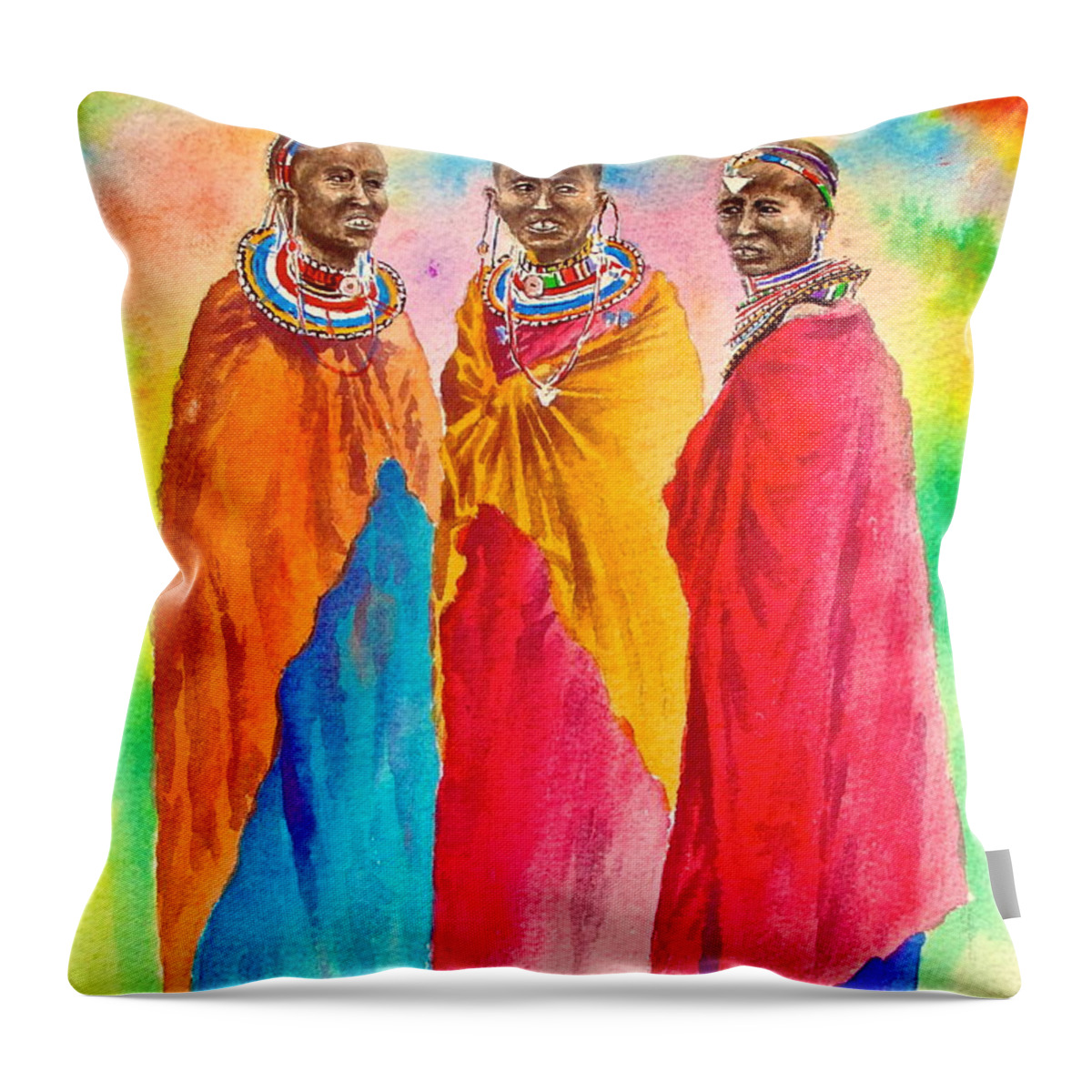 African Paintings Throw Pillow featuring the painting Maasai Life 14 by Joseph Thiongo