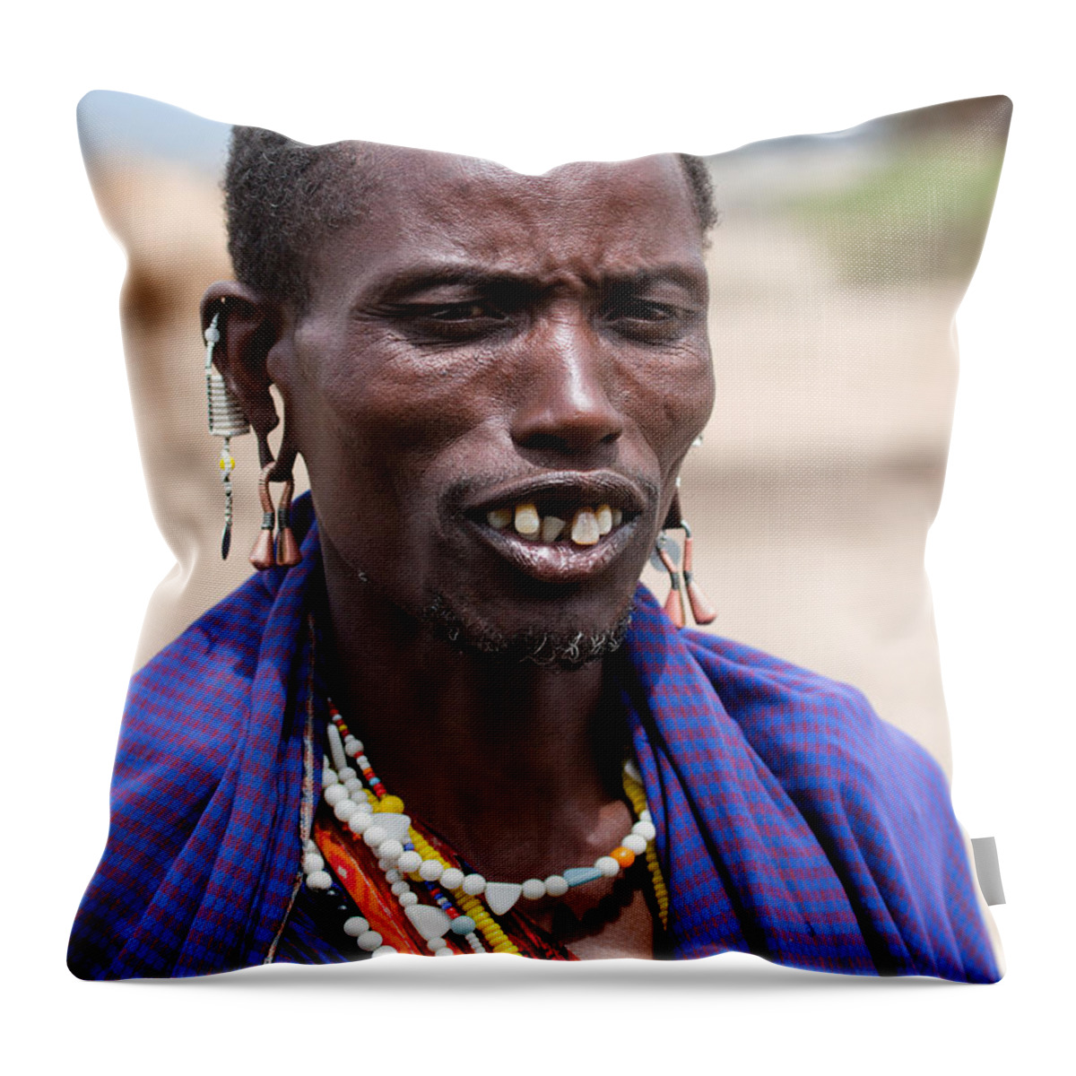 Africa Throw Pillow featuring the photograph Maasai man portrait in Tanzania by Michal Bednarek