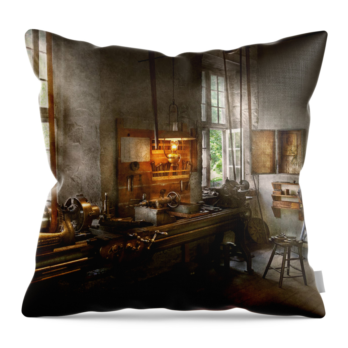 Self Throw Pillow featuring the photograph Machinist - Lathes by Mike Savad