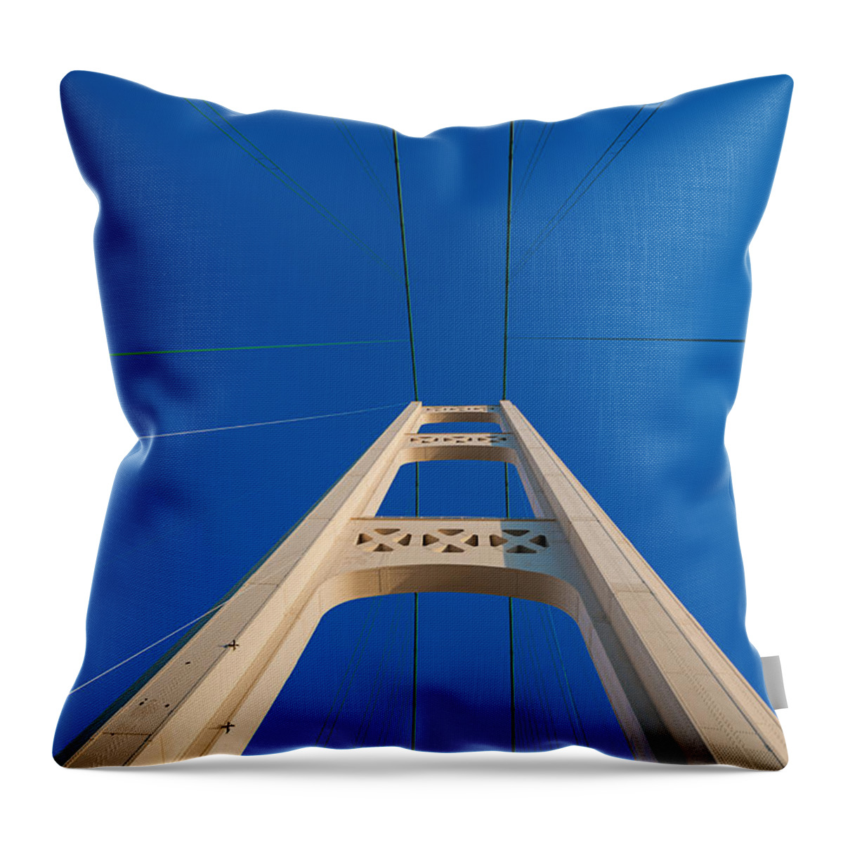 Michigan Throw Pillow featuring the photograph Mackinac Bridge South Tower by Steve Gadomski