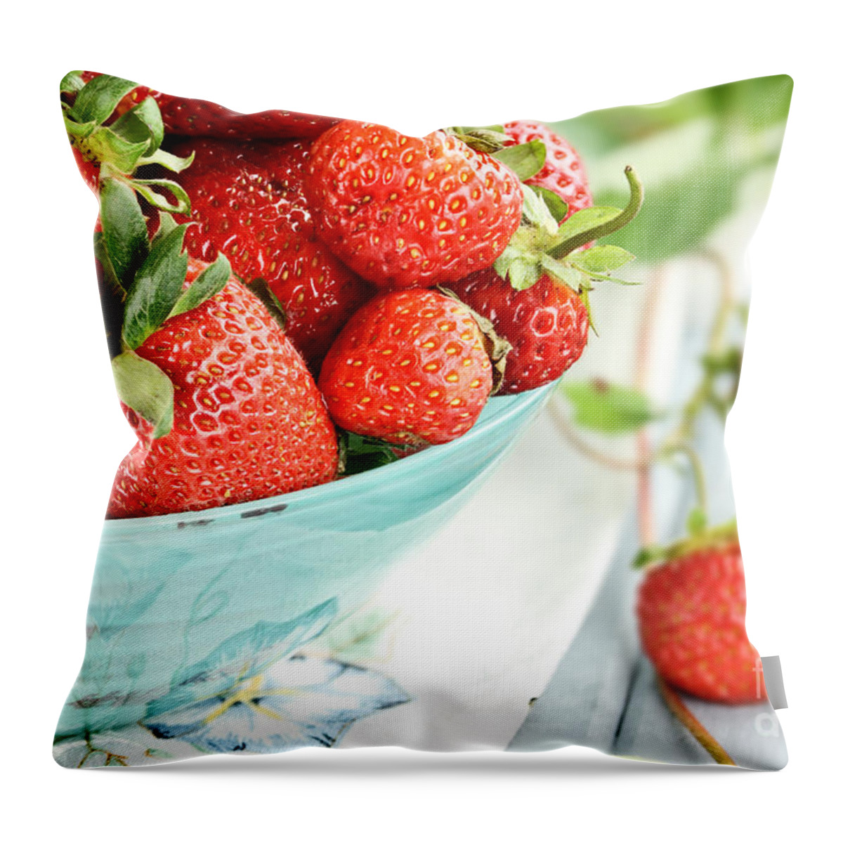 Strawberry Throw Pillow featuring the photograph Macro of Fresh Strawberries by Stephanie Frey