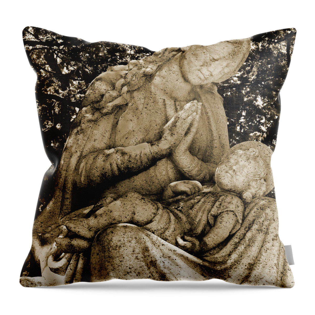 Madonna And Child Throw Pillow featuring the photograph Madonna and Child Sepia by David T Wilkinson