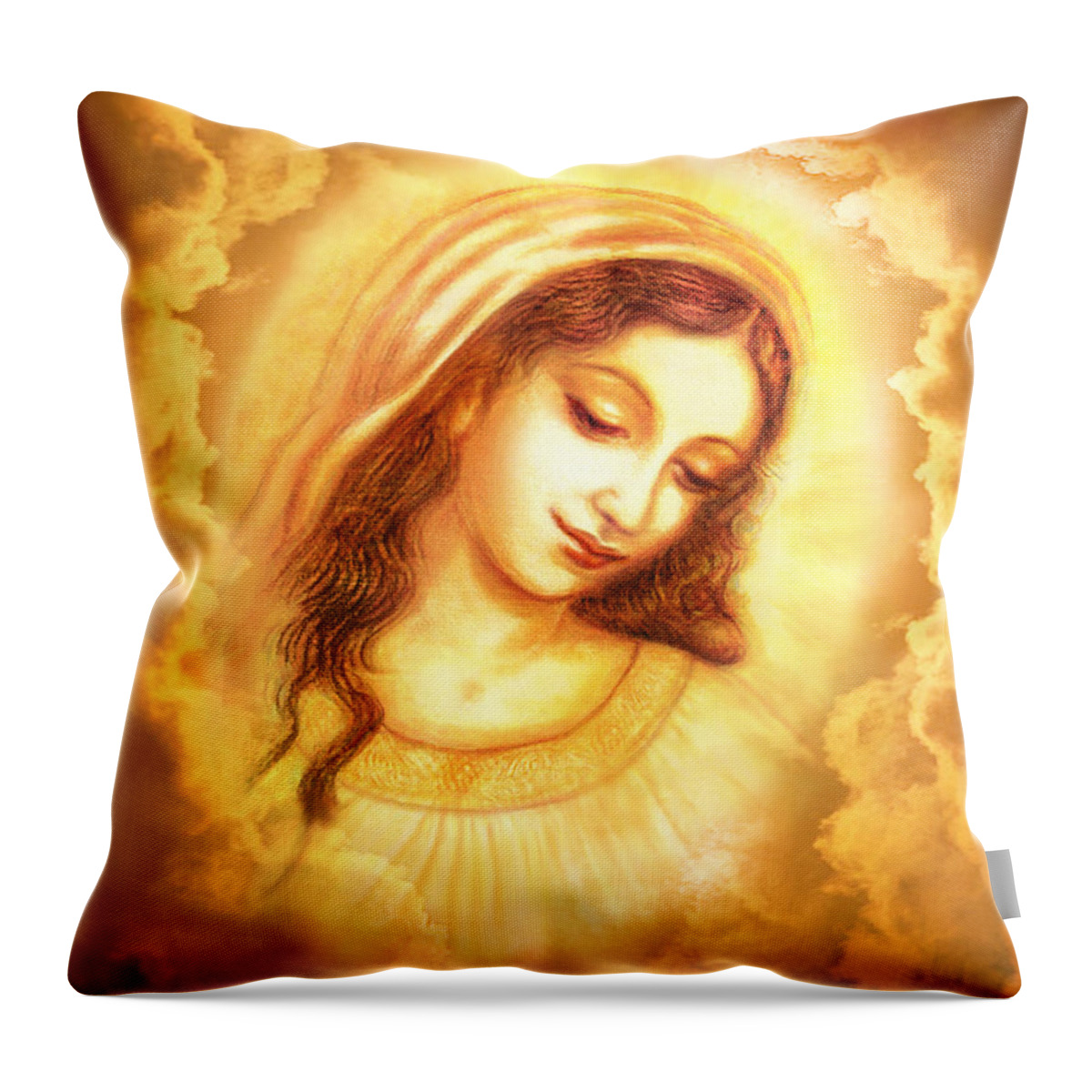 Madonna Throw Pillow featuring the mixed media Madonna Vision in the Clouds by Ananda Vdovic
