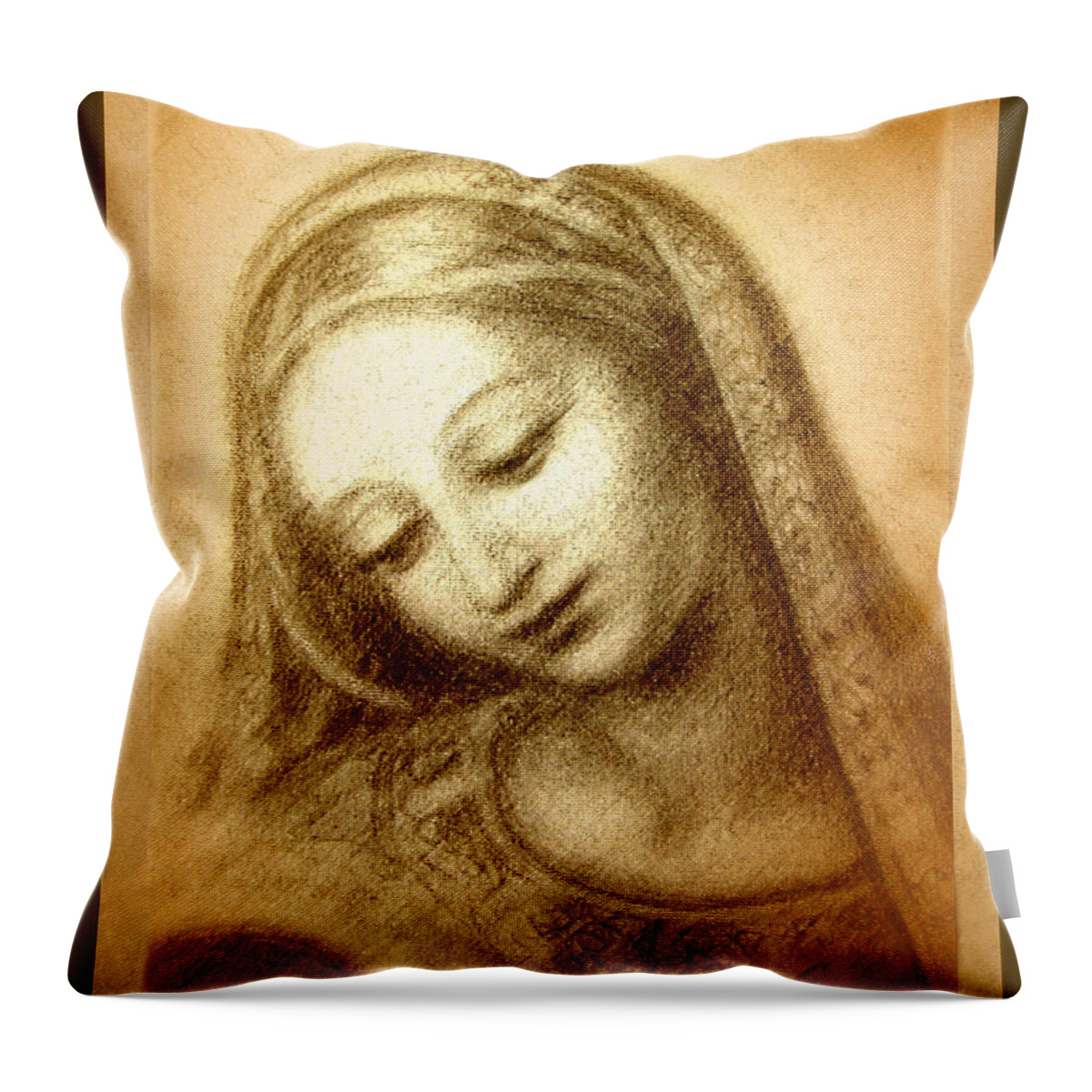 Madonna Throw Pillow featuring the mixed media Madonna with the Dove Face by Ananda Vdovic