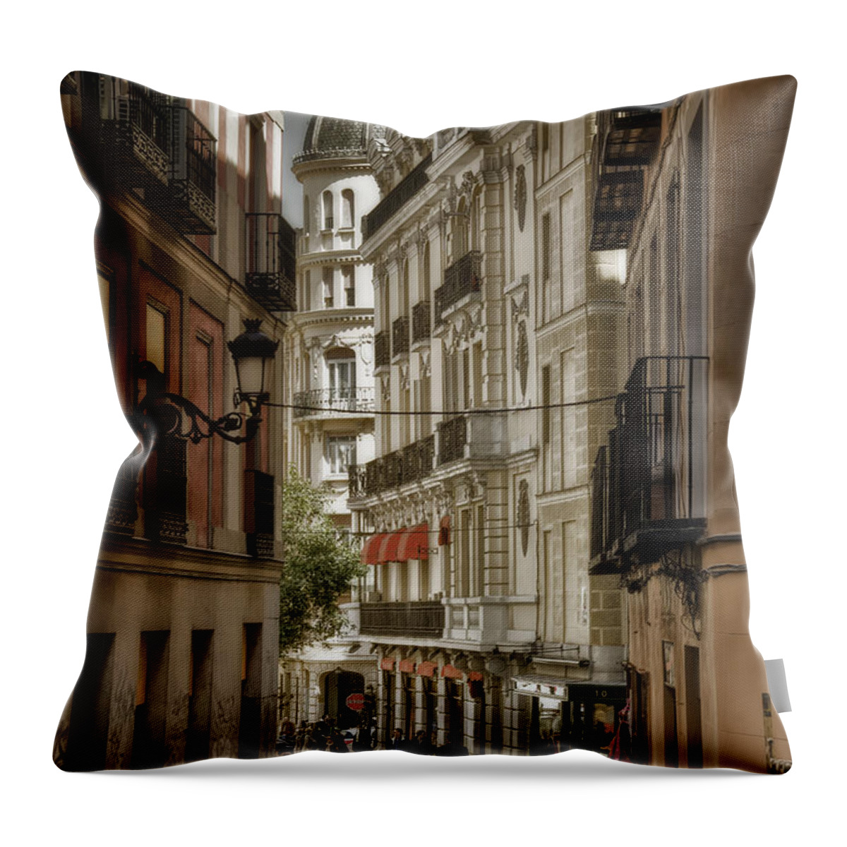 City Throw Pillow featuring the photograph Madrid Streets by Joan Carroll