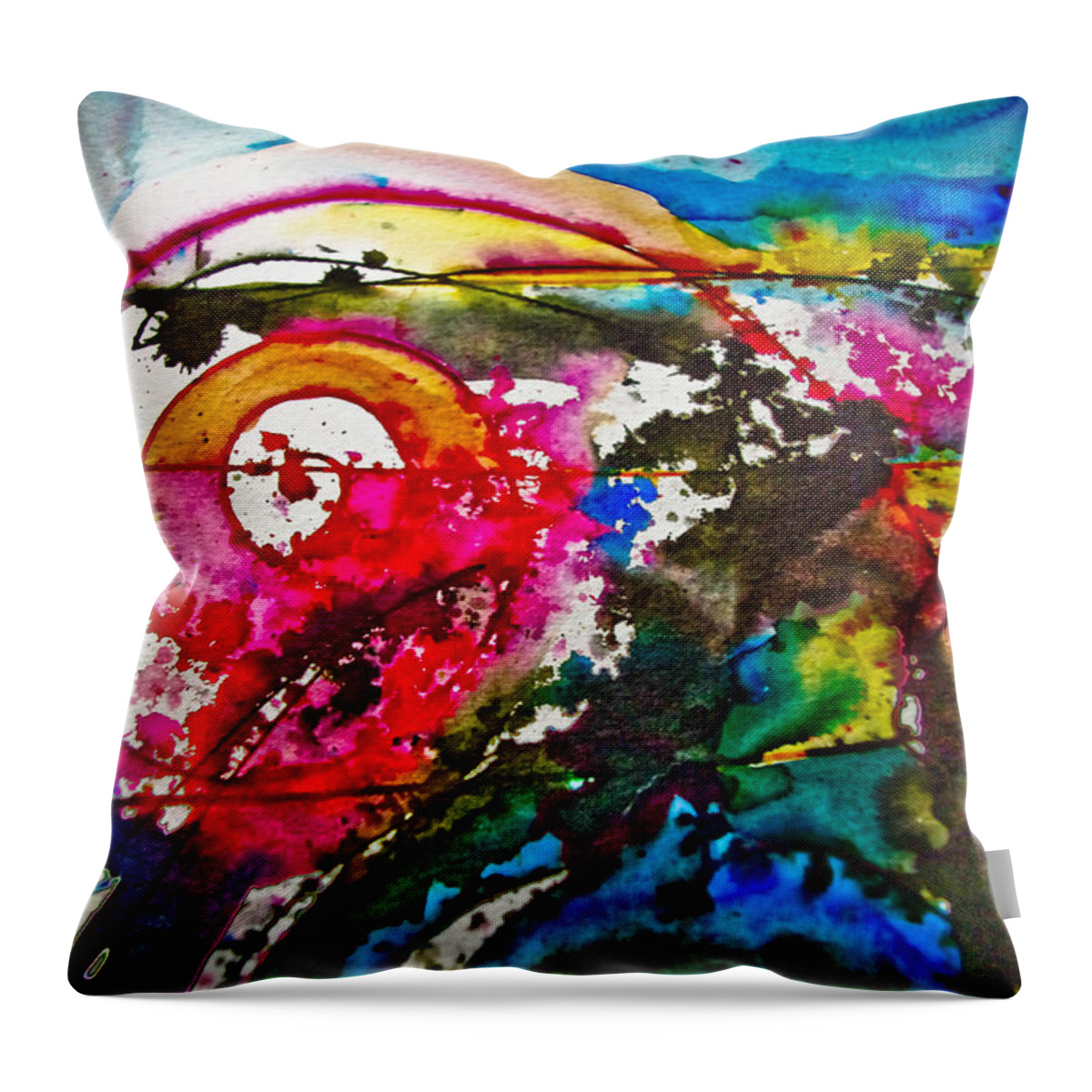 Watercolor Throw Pillow featuring the painting Magenta Spiral by Adria Trail