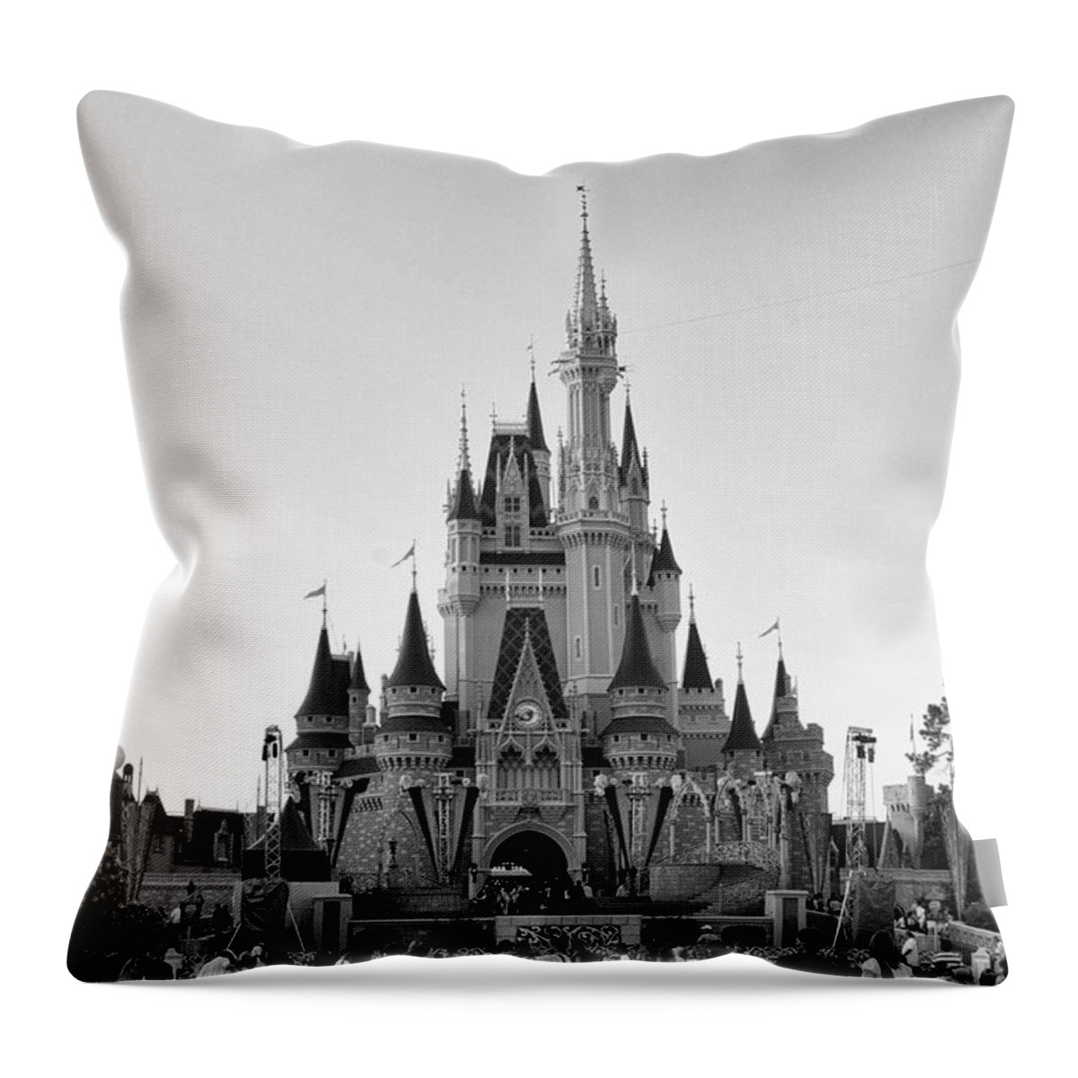 Castle Throw Pillow featuring the photograph Magic Kingdom Castle In Black And White by Thomas Woolworth